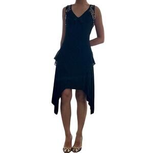 Vintage Bebe Women's Black 100% Silk Studded Dress Size Large Y2K 90s 2000s